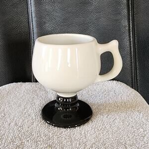 Set Of 2 Vintage Caribe China White & Black Pedestal Espresso Coffee/ Tea Mug